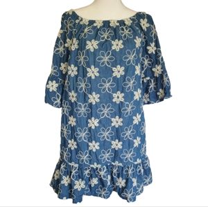 ECI Fully Embroidered Chambray Mini Dress Size 8